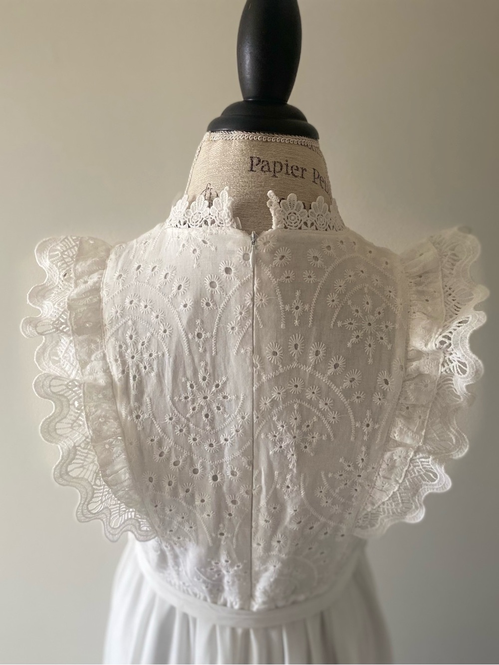 Vintage inspired Cottagecore White Eyelet / Lace Maxi Dress with Ruffle Sleeves - Picture 7 of 7